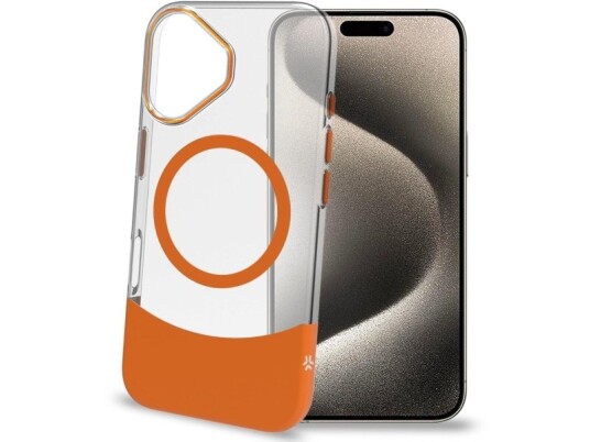 Magdual MagSafe-kompatibelt Mobildeksel til iPhone 16 Oransje/Transparent