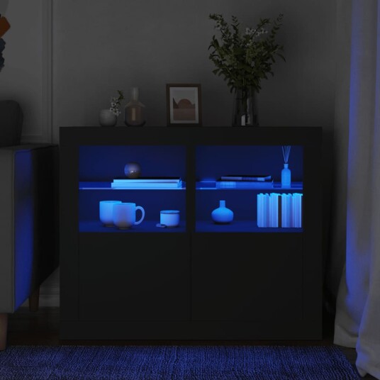 Sideskap med LED 2 stk svart konstruert tre Sideskap med LED 2 stk svart konstruert tre
