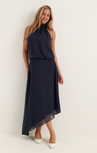Bubbleroom Occasion Asymmetric Chiffon Halterneck Dress