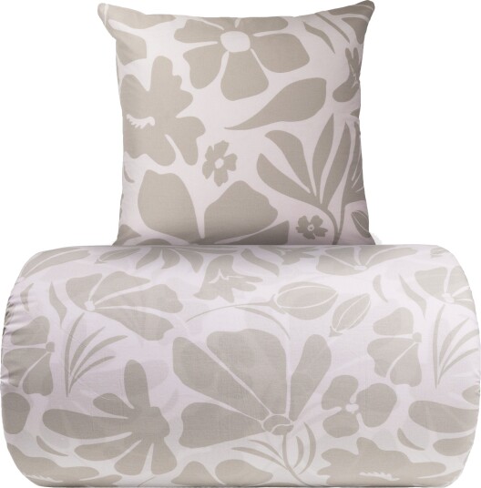 Dobbelt sengetøy 200x220 cm   100% bomull   Grått blomsterdesign