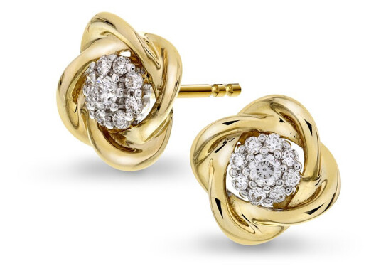 Pan Jewelry, Øredobber i 585 gult gull med diamanter og blomst 0,25 ct