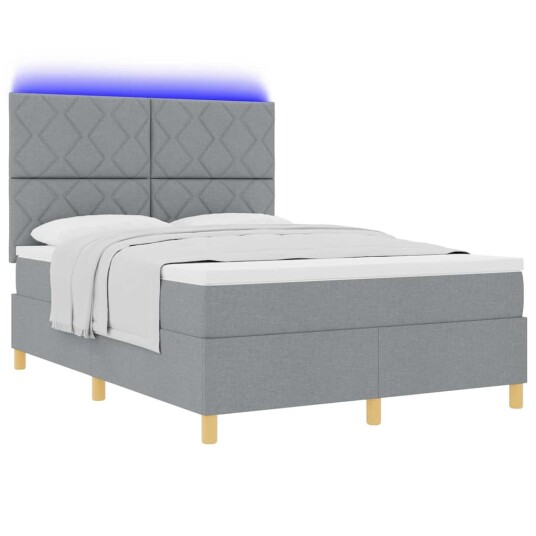 LED Box Springer Bed med madrass Lysegrå 160 x 200 cm stoff LED Box Springer Bed med madrass Lysegrå 160 x 200 cm stoff