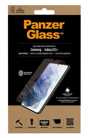 PanzerGlass AntiBakteriell Skjermbeskytter til Samsung Galaxy S22+ - Case-Friendly, Krystallklar