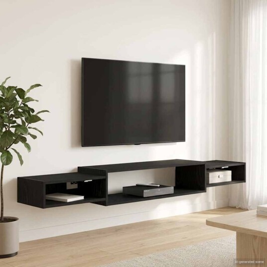 vidaXL Vegghengt TV-skap Veggmontert Svart eik 180 x 28 x 21 cm
