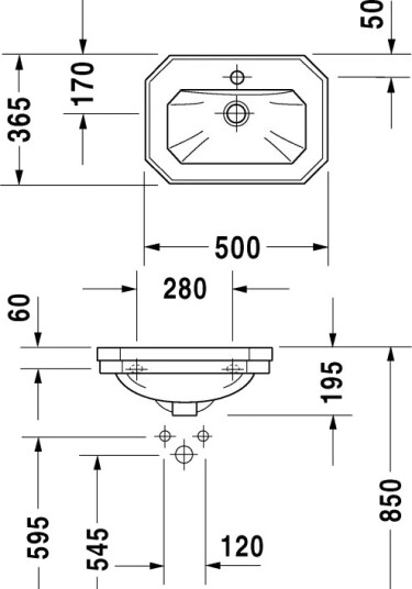 Duravit Serie 1930 Servant 500x365 mm, 1 blanderhull,