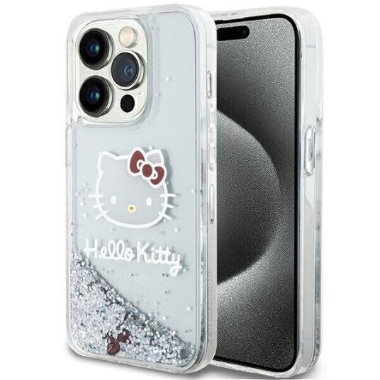 Hello Kitty Hkhcp15llikhet Iphone 15 Pro 6.1" Srebrny/Silver Hardcase Liquid Glitter Charms Kitty Head