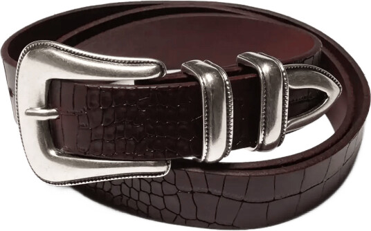 Nudie Jeans Western Faux Croco Silver Belt Burgundy   Burgundy   100 CM