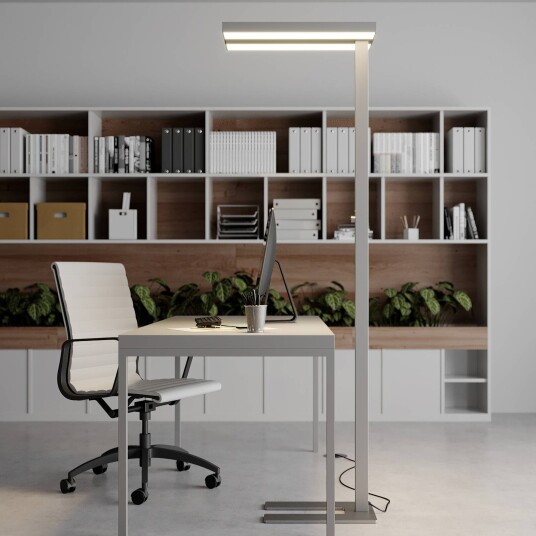 Gulvlampe Logan Arcchio dimbar Aluminium / grå / sink Arbeidsrom / kontor Aluminium Moderne Uplight