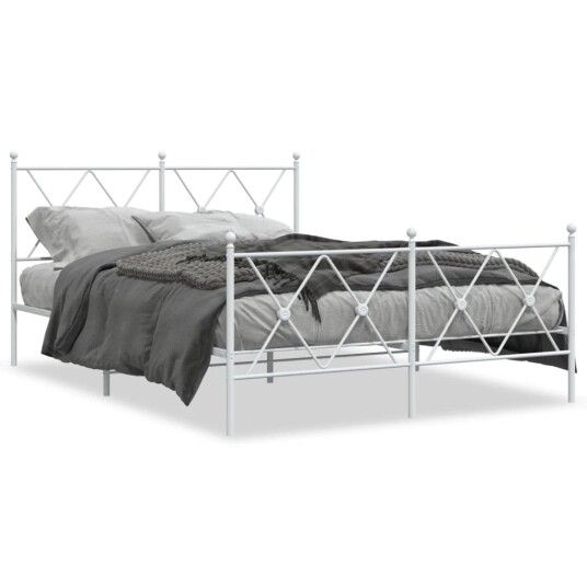  Sengeramme i metall med hode- og fotgavl hvit 137x190 cm 8721012374522