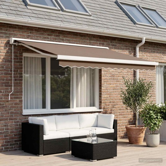 vidaXL Uttrekkbar markise Gråbrun 350 x 250 cm Lær og aluminium