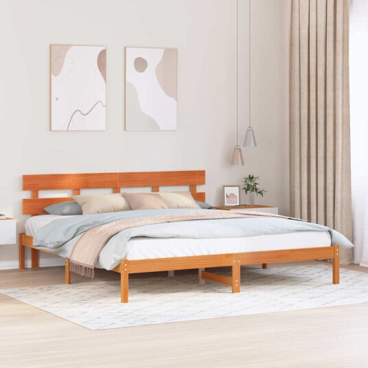  Sengestamme med hodegjerde Brun 200 x 200 cm Massivt furutre