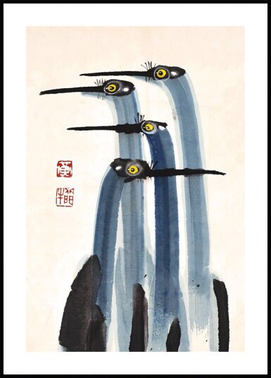 Antique Crane Watercolor Painting Plakat Plakat / 30x40cm