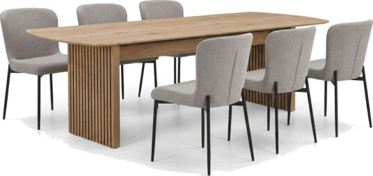 Richeto spisegruppe eik 210 cm med 6 Elsie spisestoler - Eik/lysegrå
