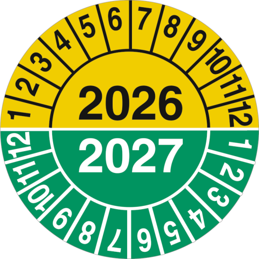 Kontrollmerker 2026/ 2027 - Ø 42 mm Ark á 10 stk selvklebende vinyl
