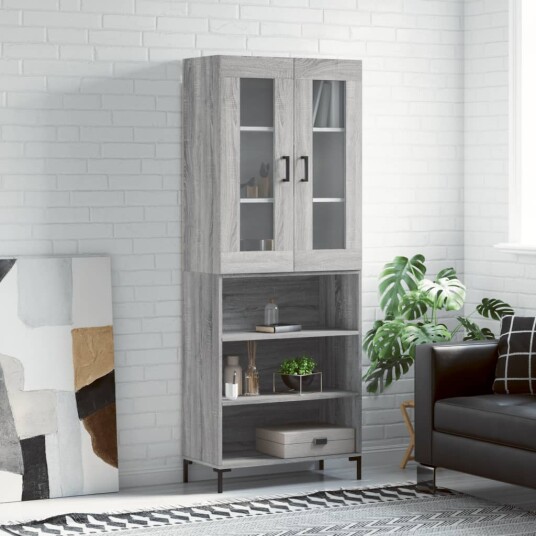 vidaXL Highboard grå sonoma 69,5x34x180 cm konstruert tre 8720845481490