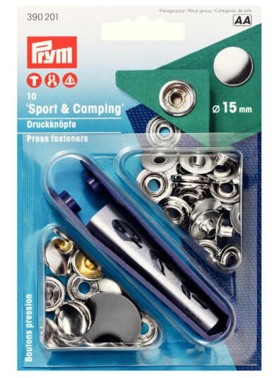 Trykknapper sport og camping 10 stk x 15 mm sølv