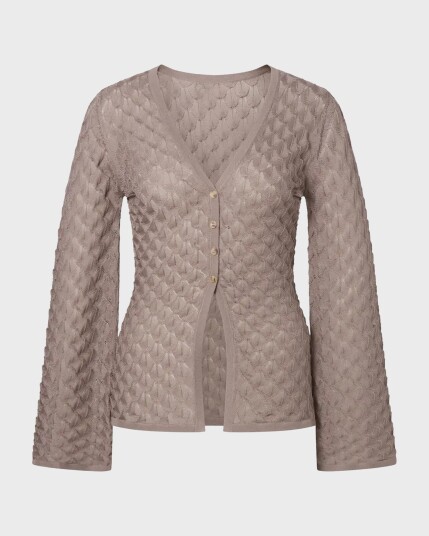 Malina Ayla Pointelle Knitted Cardigan Brown XS Malina Ayla Pointelle Knitted Cardigan Brown XS