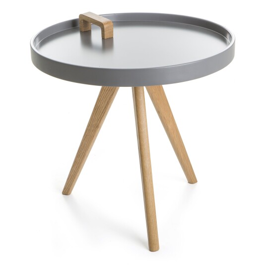 Bord rundt grå m/ben og håndtak i eik H:50cm