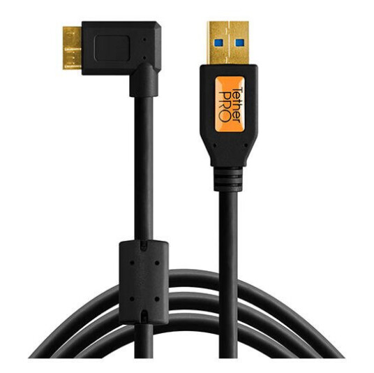 TetherPro USB 3.0 Male to Micro-B Right Angle 4.6m Sort TetherPro USB 3.0 Male to Micro-B Right Angle 4.6m Sort