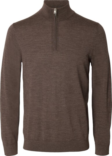 Selected Homme Tray Long Sleeve Knit Merino Half Zip Brun M