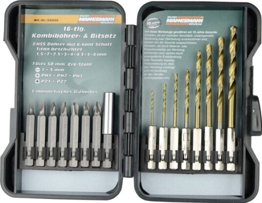 Brüder Mannesmann M54325 Mannesmann Tin 16 Dele BorOg Bit Sortiment