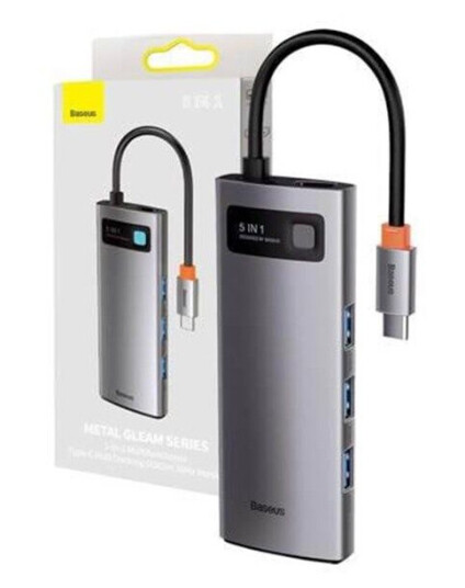 Baseus Adapter 5in1 Hub USB-C to 3x USB 3.0 + HDMI + USB-C PD USB-hub - USB 3.0 - 5 porter - Grå Baseus Adapter 5in1 Hub USB-C to 3x USB 3.0 + HDMI + USB-C PD USB-hub - USB 3.0 - 5 porter - Grå