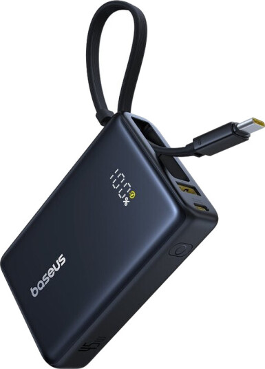 Baseus Powerbank Picogo 10000Mah 45W Med Digital Skjerm Og Usb-C-Kabel Svart