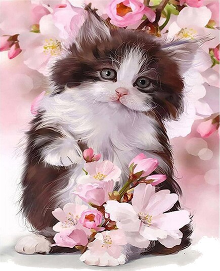 Norimpex Diamond Mosaic Diamantbroderi med Katt blant Blomster