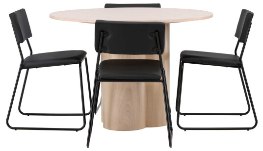 Venture Design Olivia & Kenth spisegruppe Svart/whitewash 4 stoler & bord 110 cm