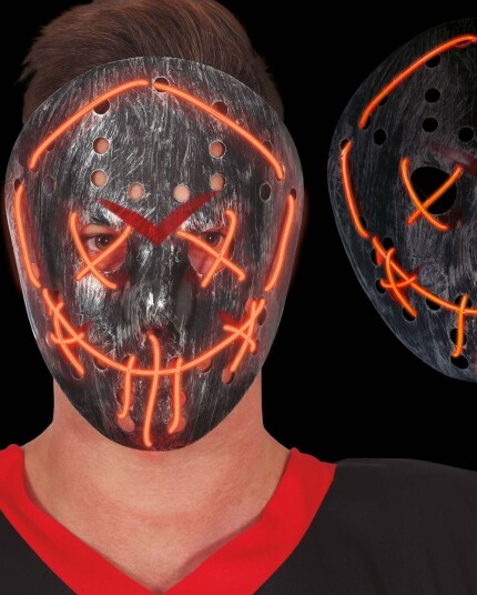 Sølv Hockeymaske med Orange LED Lys