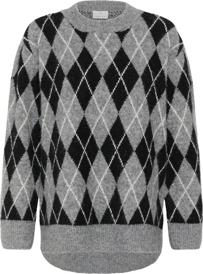 Kaffe Kasimone Knit Pullover   BLACK/GM/WHITE ARGYLE   XXL