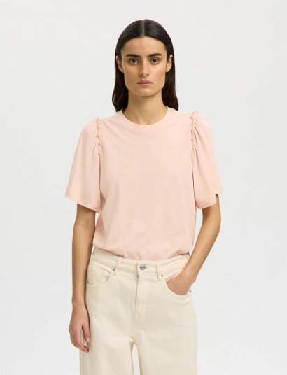 Selected Slwpenelope 2/4 Ruffle Tee Noos   Pink   XS