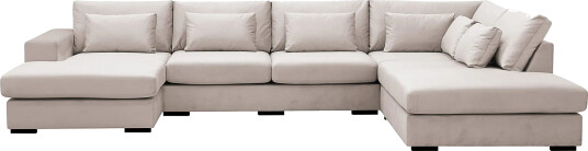 Grande 5 seters U Sofa med Divan Venstre   Beige Fløyel