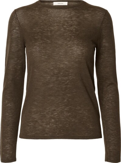 Selected Slwvendy Ls Knit Wool O Neck Noos   Brown   L