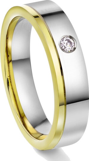 Giftering i 585 gult og hvitt gull med diamant 0,03 | 5 mm bredde Giftering i 585 gult og hvitt gull med diamant 0,03 | 5 mm bredde