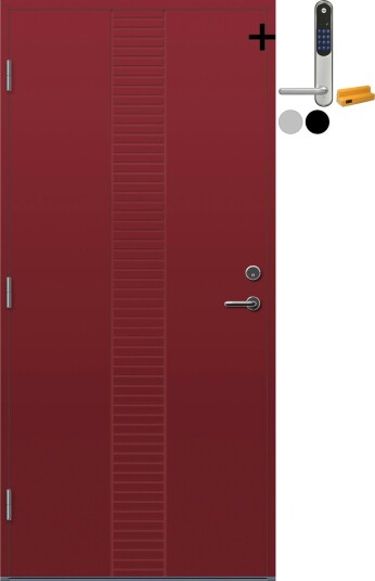 Ytterdør Bygg1 Hamar med Yale Entrus BxH: 100x200 cm, Høyre, NCS S-4050-R, Mørk Rød, Yale Sølv