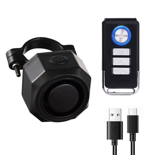 INF Oppladbar sykkelalarm med fjernkontroll 110dB Sort