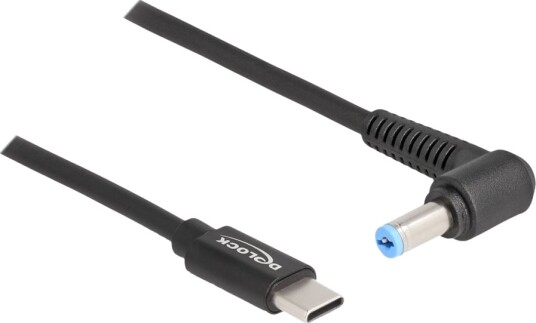Delock Strømkabel 24 Pin Usb C Hann Til 5,5 X 1,7 Mm Dc Jakk Hann Vinklet 20 V 3 A 1.5 M Svart