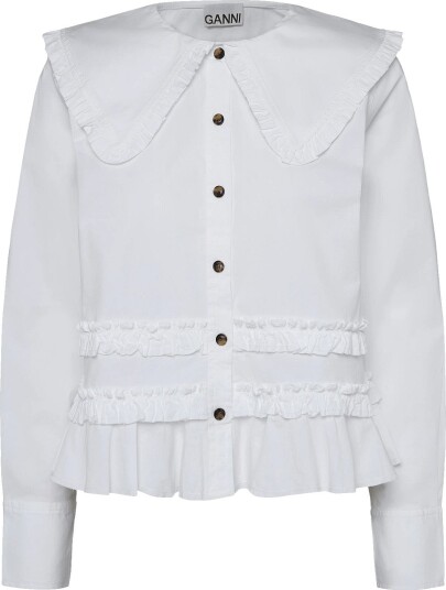 Ganni Stretch Cotton Ruffle Shirt White 40
