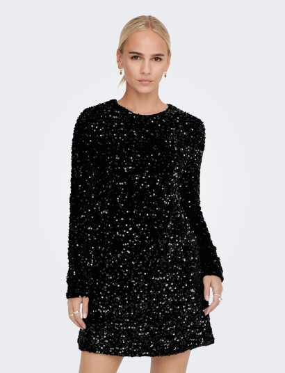 ONLY Onlanika Sequin Ls Dress Wvn - Black - S