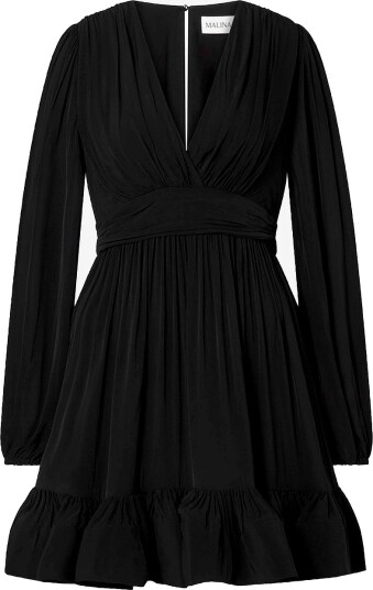 By Malina Kjole Jadie V neck Ruffled Mini Svart