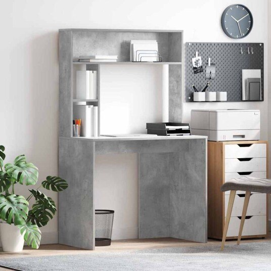 Skrivebord med hylle Betonggrå 91 x 50 x 149 cm Konstruert tre