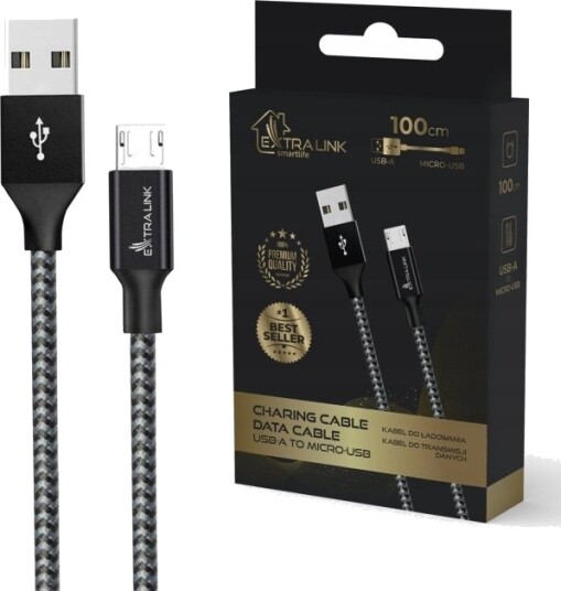 Kabel Usb Extralink Extralink Smart Life 15W, Usb-A - Microusb, 100Cm, Pvc, 5V 2.4A, Czarny