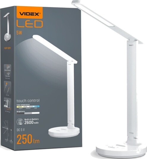 5W oppladbar LED skrivebordslampe   Touch dimbar CCT 2600mAh batteri hvit inkl. USB kabel   Dimbar : Dimbar Kulør : Nøytral
