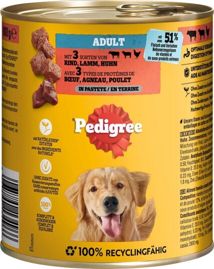 Pedigree Våtfôr Classic & I Paté Kylling Lam Okse 12 X 800 G