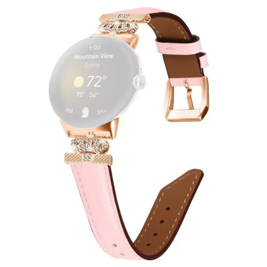 INCOVER Google Pixel Watch 1 / 2 Kunstskinn Rem med Rose Gold Rhinstenen Spenne - Rosa