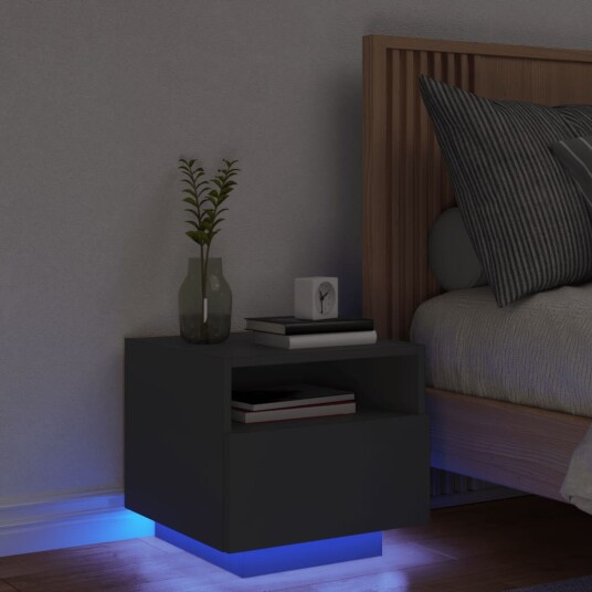  Nattbord med LED svart 40x39x37 cm 836800