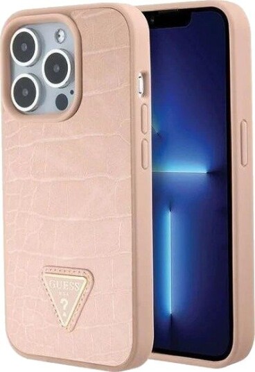 Guess Croco Triangle Metal Logo Etui for iPhone 15 Pro - Rosa