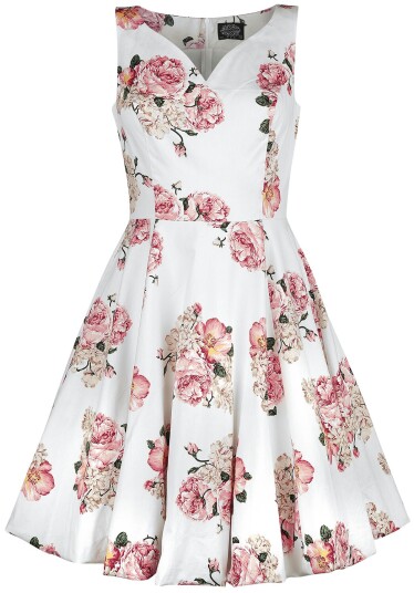 H&R London Rockabilly Middellang kjole Taraneh Swing Dress XS til 6XL Damer hvit-rosa