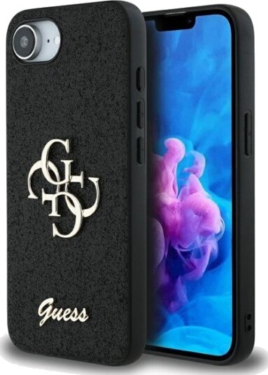 Guess Mobildeksel iPhone 16e Fixed Glitter 4G Metallisk Logo Svart